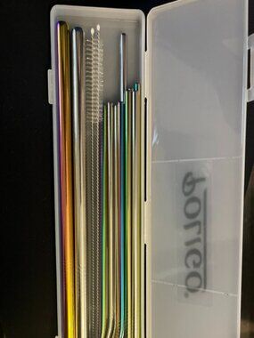 NEW Set of Stainless Steel Straws w/Cleaning Wand in Box